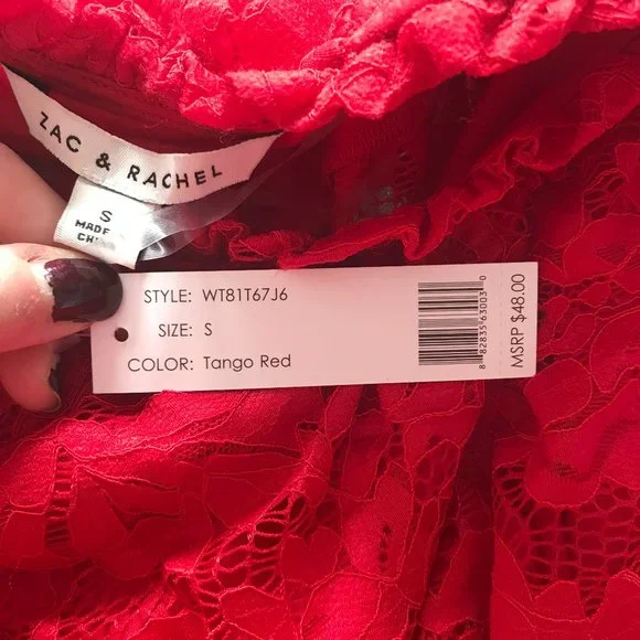Zac & Rachel Red Lacy Blouse (NWT) - Picture 7 of 10